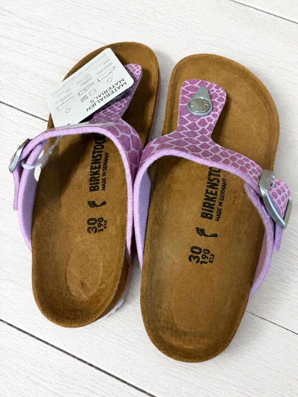 NWT Birkenstock Rio Kids Shiny Snake Pink Sandals EU 32 + Box
